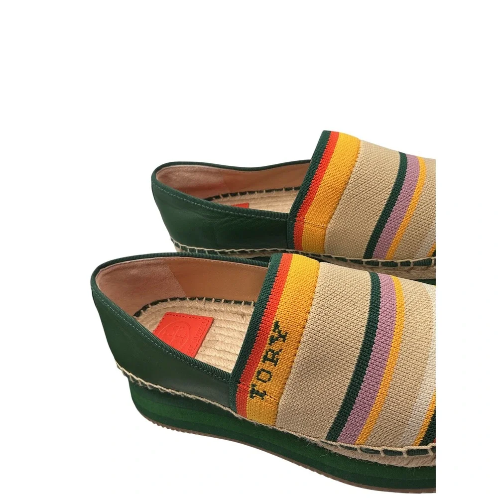 Tory Burch Multi-Color Striped Knit Platform Espadrille Shoes Green Womens‎ 6.5